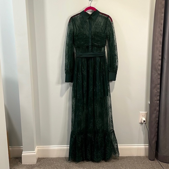 Self-Portrait Gathered Chantilly lace maxi dress UK4/US0 - Picture 3 of 6